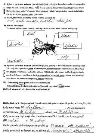 Řešení písemky ke kontrole - živočichové - list 2
